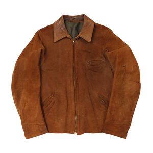 Vintage 40s Brown Suede Leather Sports Jacket